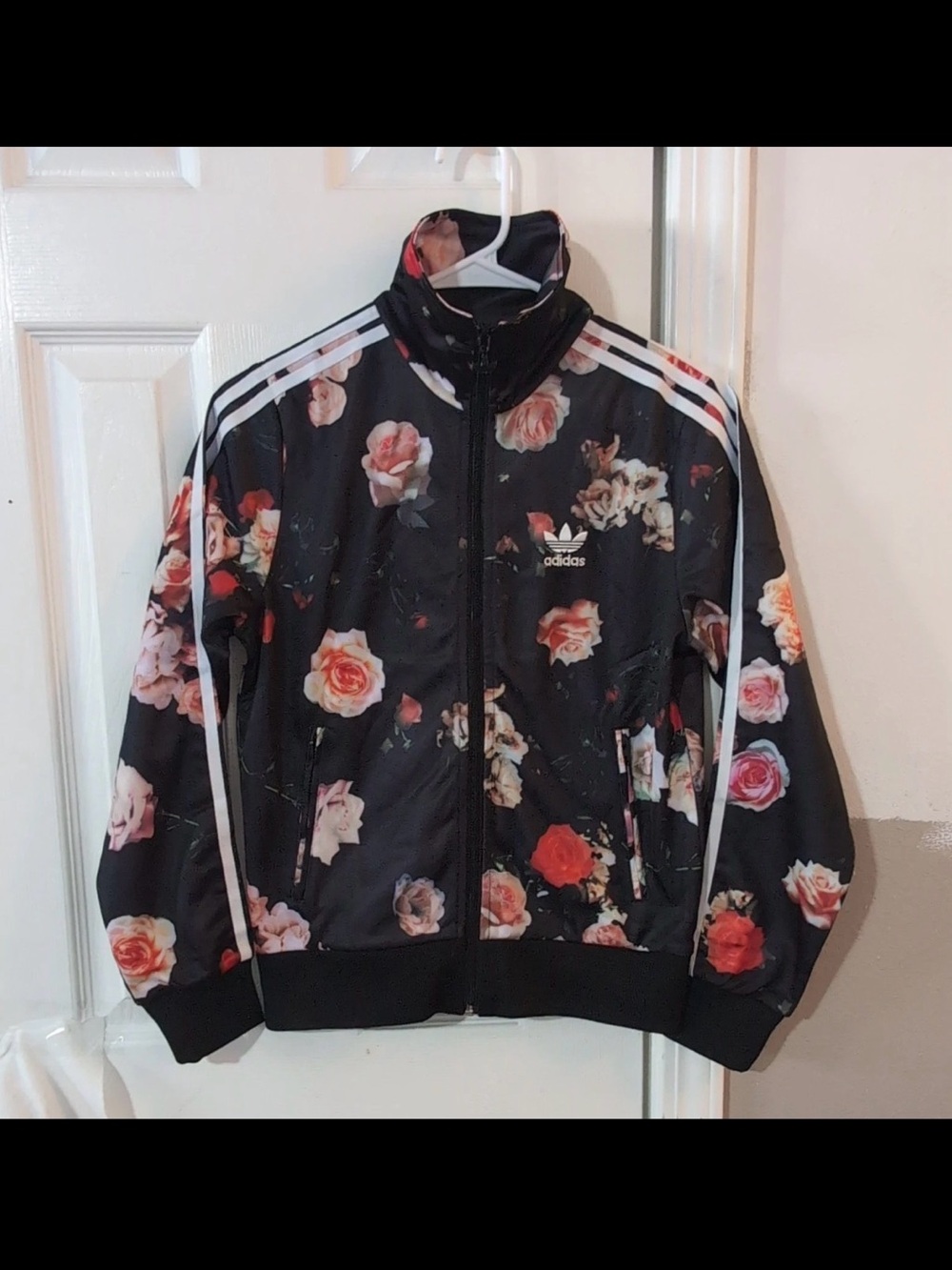 Adidas Women's Black Floral Rose Track Jacket
